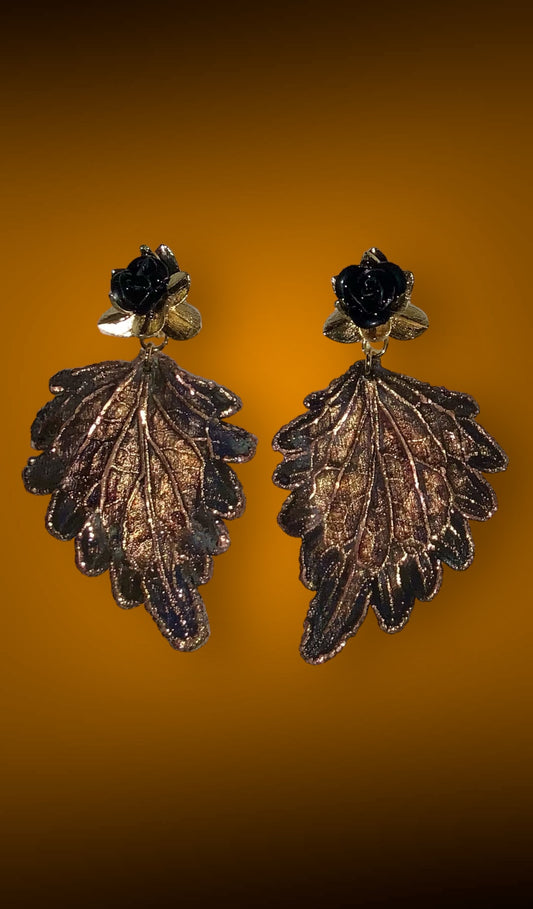 Earrings made of real leaf, handmade and unique.